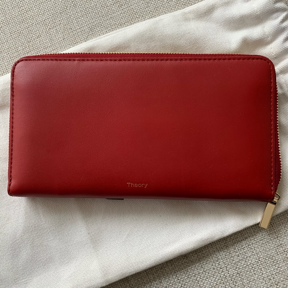 Red THEORY continental zip wallet